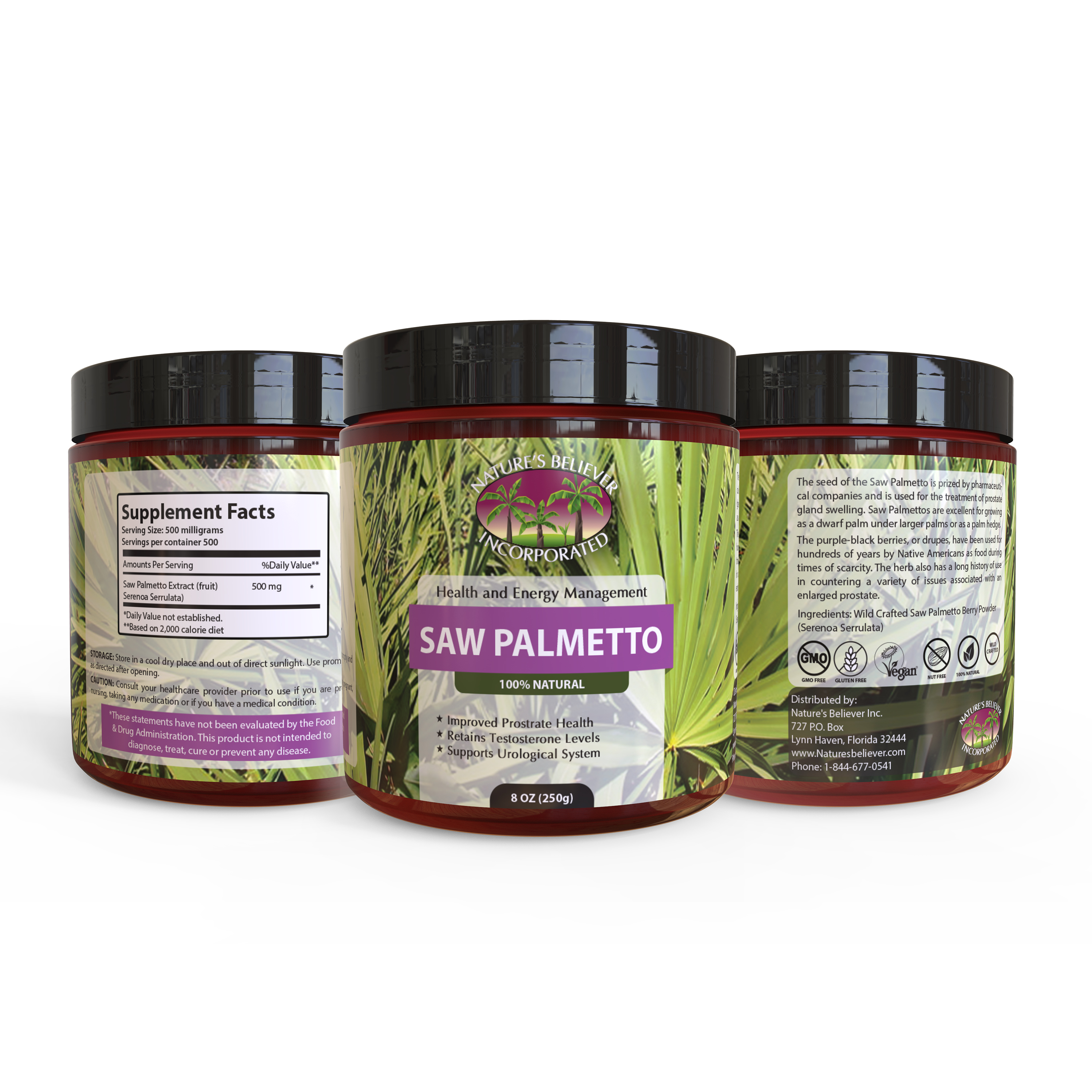 Saw Palmetto Powder Wildcrafted 8OZ At Nature’s Believer Inc.